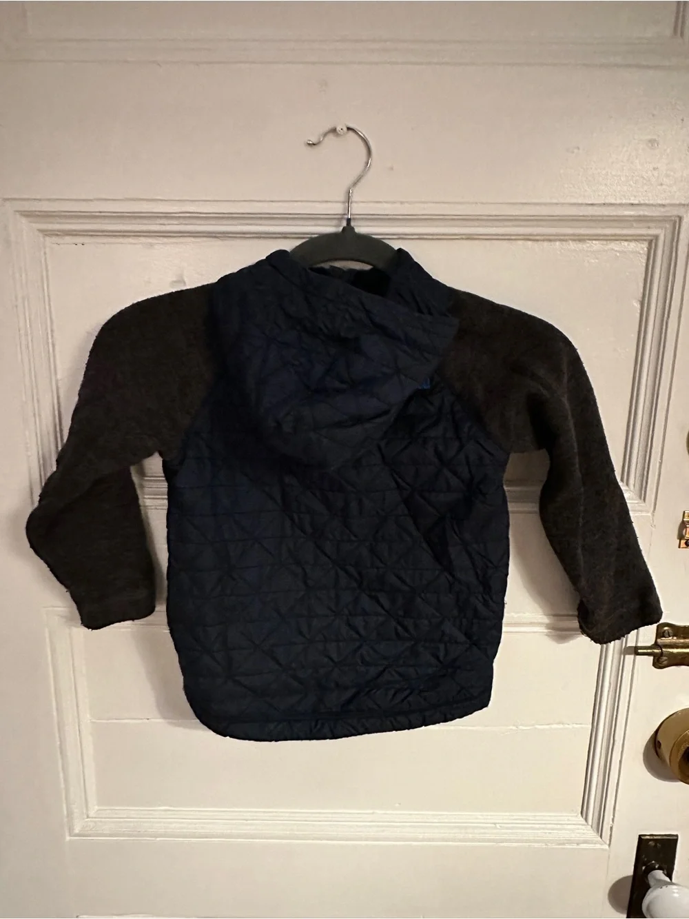 The North Face Navy Quilted Body with Charcoal Sleeves Hooded Jacket